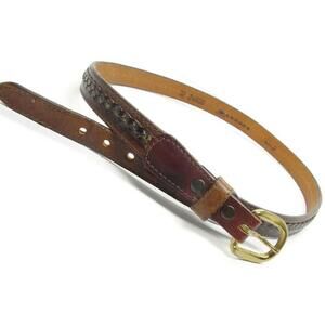 sz 32 Leegin Women Brown Leather Belt Stitched Braided Top